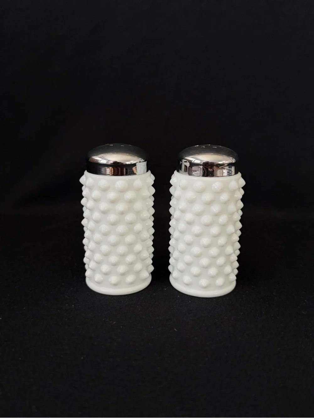 3” Salt & Pepper Shakers - Fenton Hobnail Milk Glass